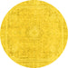 Round Abstract Yellow Modern Rug, abs2124yw