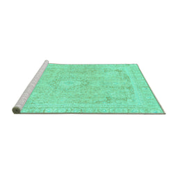 Sideview of Machine Washable Abstract Turquoise Modern Area Rugs, wshabs2124turq