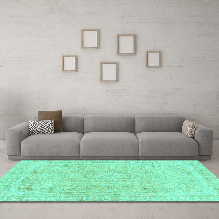 Machine Washable Abstract Turquoise Modern Area Rugs in a Living Room,, wshabs2124turq