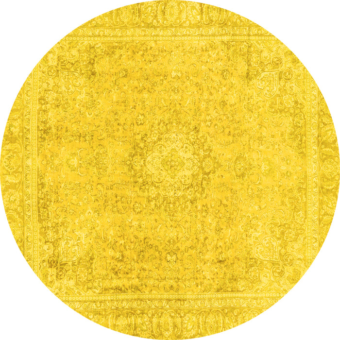 Round Machine Washable Abstract Yellow Modern Rug, wshabs2124yw
