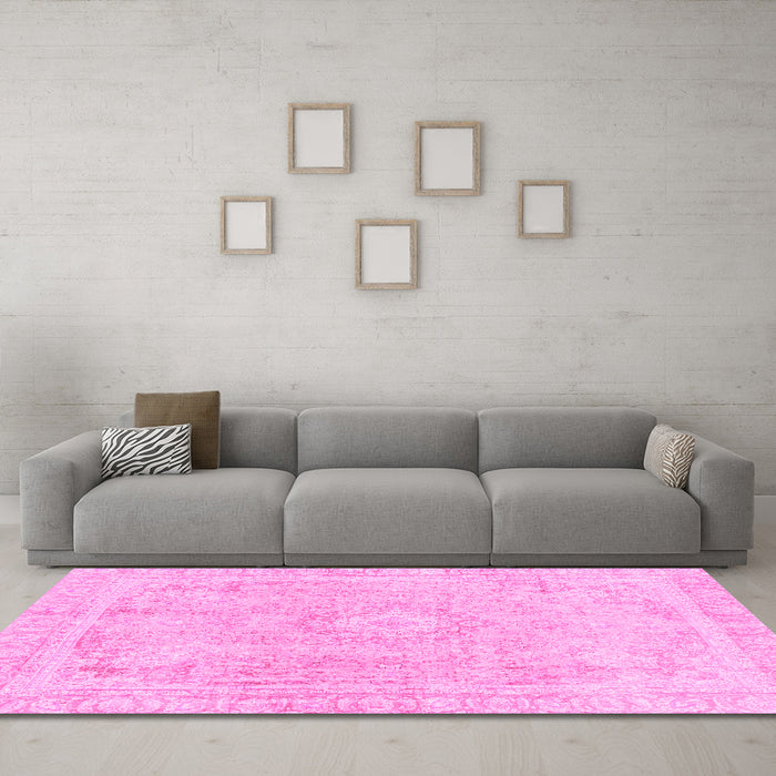 Machine Washable Abstract Pink Modern Rug in a Living Room, wshabs2124pnk