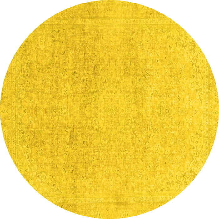 Round Abstract Yellow Modern Rug, abs2125yw