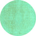 Round Machine Washable Abstract Turquoise Modern Area Rugs, wshabs2125turq