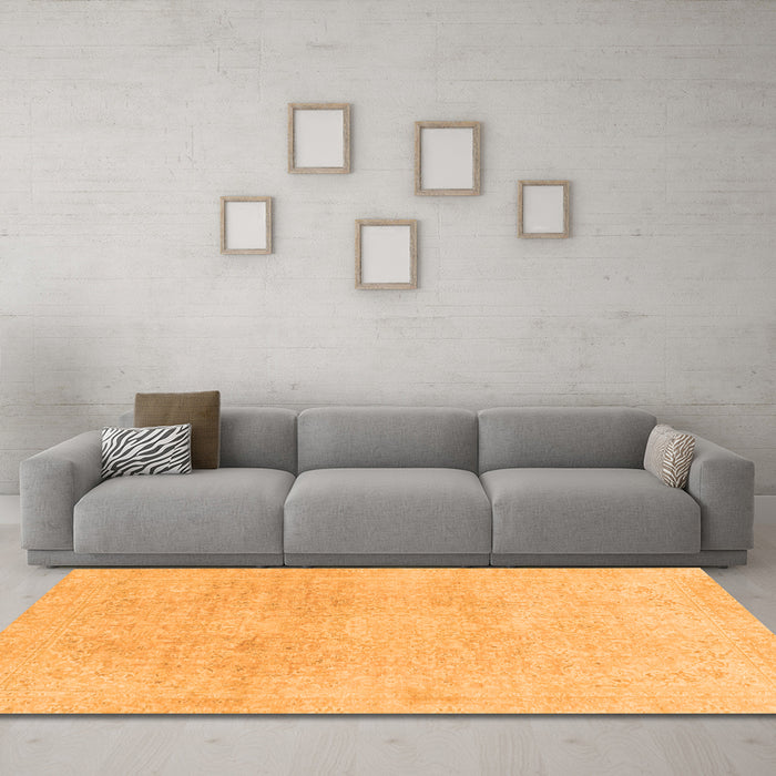 Machine Washable Abstract Orange Modern Area Rugs in a Living Room, wshabs2125org