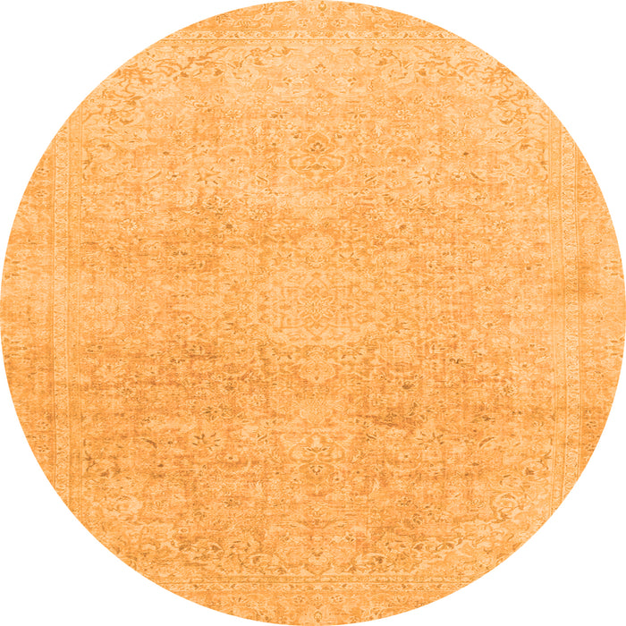 Round Machine Washable Abstract Orange Modern Area Rugs, wshabs2125org