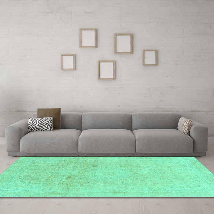 Machine Washable Abstract Turquoise Modern Area Rugs in a Living Room,, wshabs2125turq