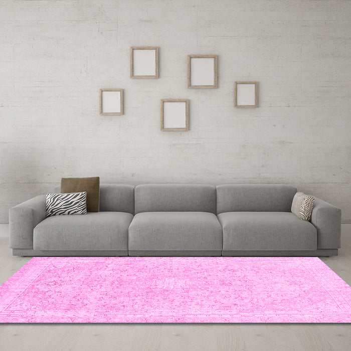 Machine Washable Abstract Pink Modern Rug in a Living Room, wshabs2126pnk