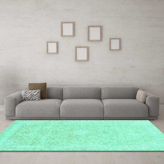 Machine Washable Abstract Turquoise Modern Area Rugs in a Living Room,, wshabs2126turq
