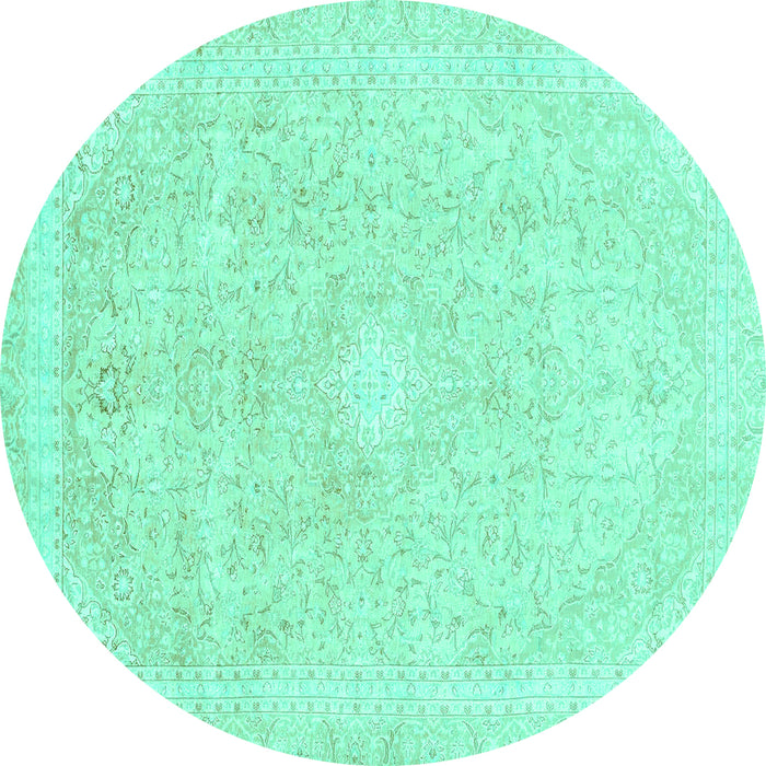 Round Machine Washable Abstract Turquoise Modern Area Rugs, wshabs2126turq