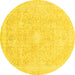 Round Abstract Yellow Modern Rug, abs2126yw