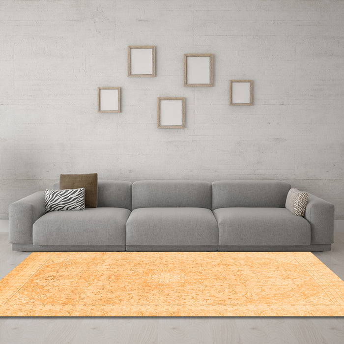 Machine Washable Abstract Orange Modern Area Rugs in a Living Room, wshabs2126org