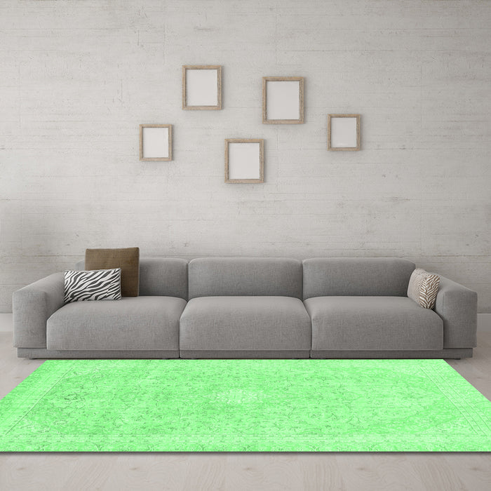 Machine Washable Abstract Emerald Green Modern Area Rugs in a Living Room,, wshabs2126emgrn