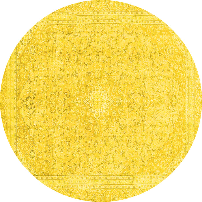 Round Machine Washable Abstract Yellow Modern Rug, wshabs2126yw
