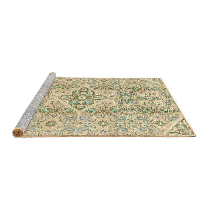 Sideview of Machine Washable Abstract Brass Green Rug, wshabs2127