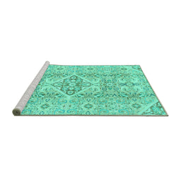 Sideview of Machine Washable Abstract Turquoise Modern Area Rugs, wshabs2127turq