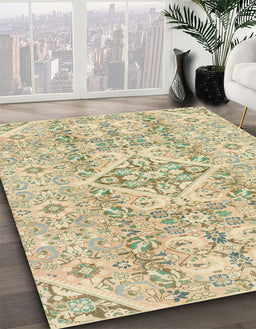 Abstract Copper Green Modern Rug in Family Room, abs2127