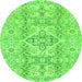 Round Machine Washable Abstract Green Modern Area Rugs, wshabs2127grn