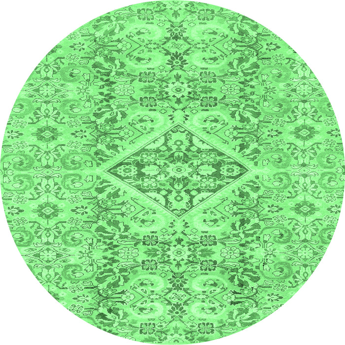 Round Machine Washable Abstract Emerald Green Modern Area Rugs, wshabs2127emgrn