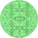 Round Machine Washable Abstract Emerald Green Modern Area Rugs, wshabs2127emgrn