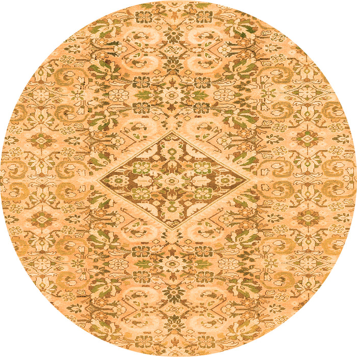 Round Machine Washable Abstract Orange Modern Area Rugs, wshabs2127org