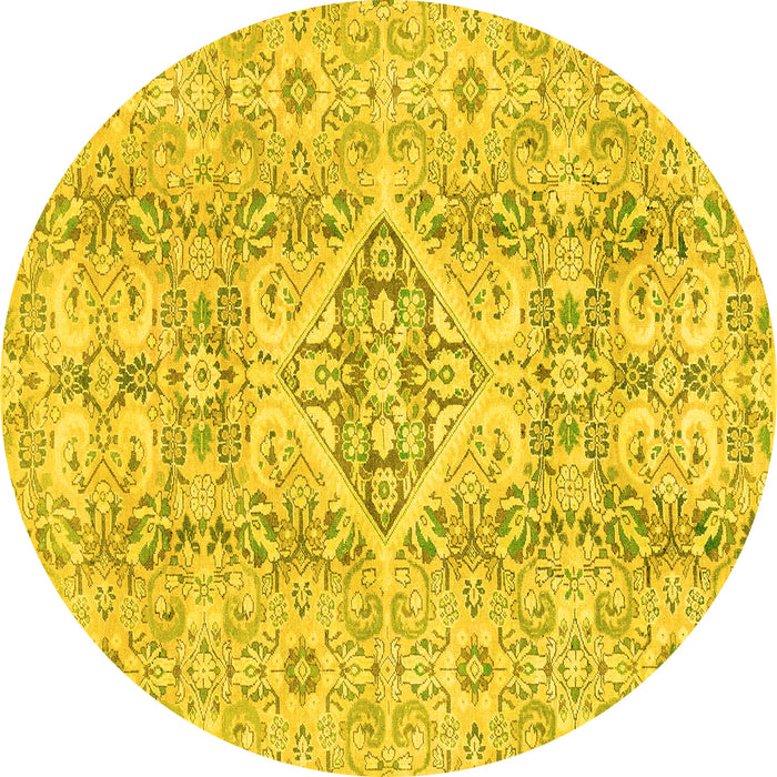 Round Abstract Yellow Modern Rug, abs2127yw