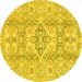 Round Abstract Yellow Modern Rug, abs2127yw