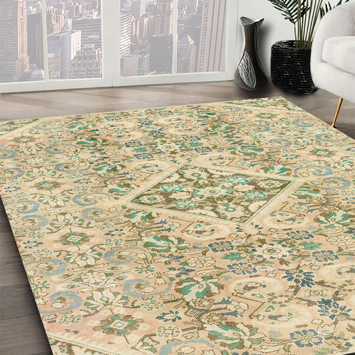 Abstract Copper Green Modern Rug in Family Room, abs2127