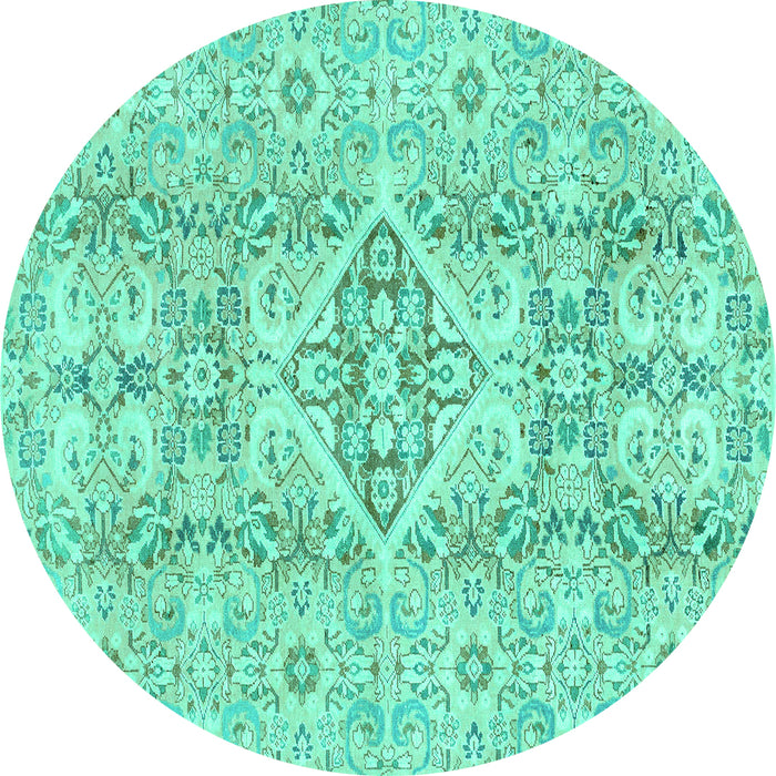 Round Machine Washable Abstract Turquoise Modern Area Rugs, wshabs2127turq