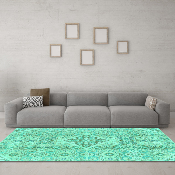 Machine Washable Abstract Turquoise Modern Area Rugs in a Living Room,, wshabs2127turq