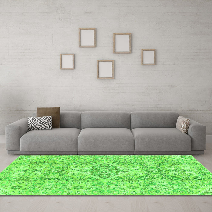 Machine Washable Abstract Green Modern Area Rugs in a Living Room,, wshabs2127grn
