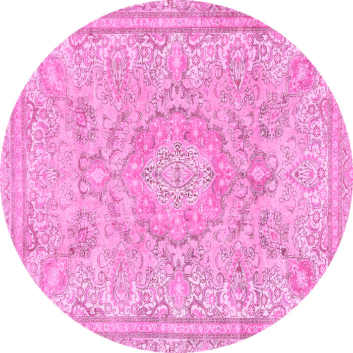 Round Machine Washable Abstract Pink Modern Rug, wshabs2128pnk