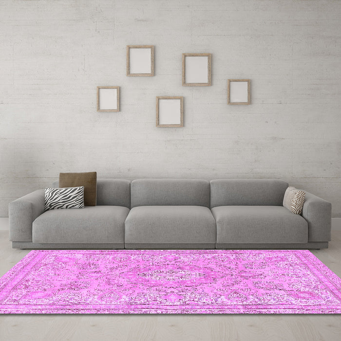 Machine Washable Abstract Purple Modern Area Rugs in a Living Room, wshabs2128pur