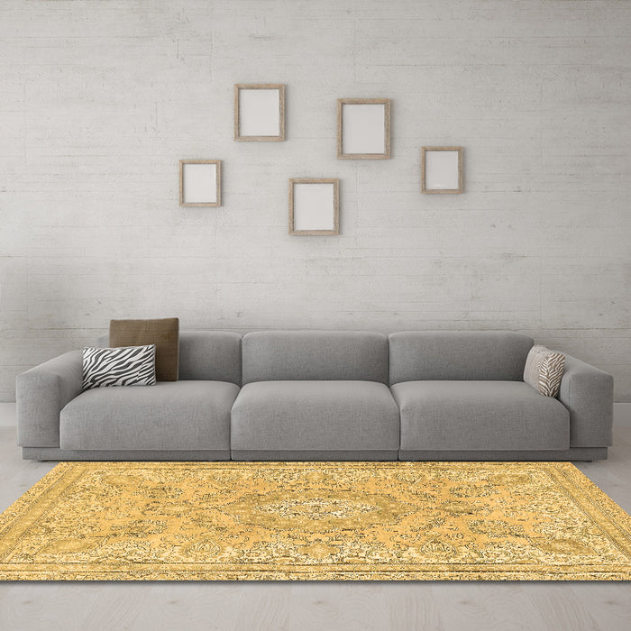 Machine Washable Abstract Brown Modern Rug in a Living Room,, wshabs2128brn