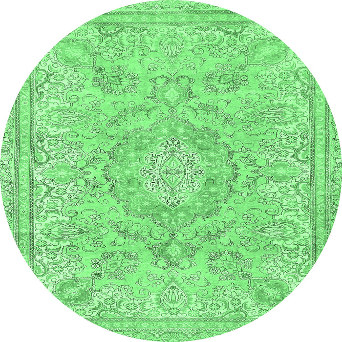Round Machine Washable Abstract Emerald Green Modern Area Rugs, wshabs2128emgrn