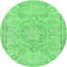 Round Machine Washable Abstract Emerald Green Modern Area Rugs, wshabs2128emgrn