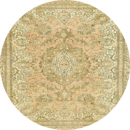 Round Abstract Brown Gold Modern Rug, abs2128