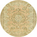 Round Abstract Brown Gold Modern Rug, abs2128