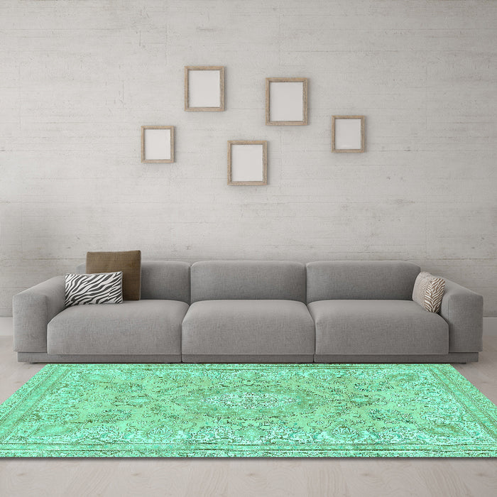 Machine Washable Abstract Turquoise Modern Area Rugs in a Living Room,, wshabs2128turq