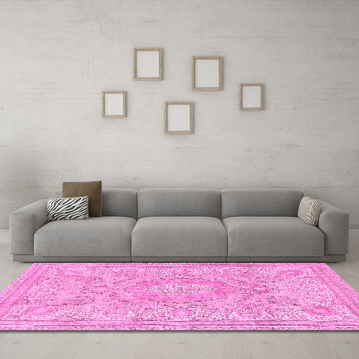 Machine Washable Abstract Pink Modern Rug in a Living Room, wshabs2128pnk