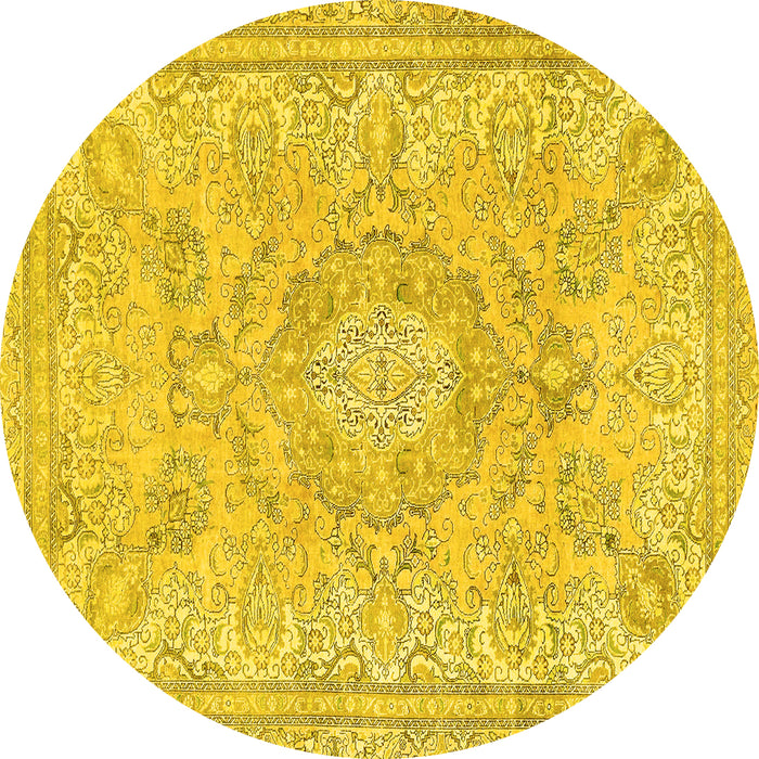 Round Abstract Yellow Modern Rug, abs2128yw