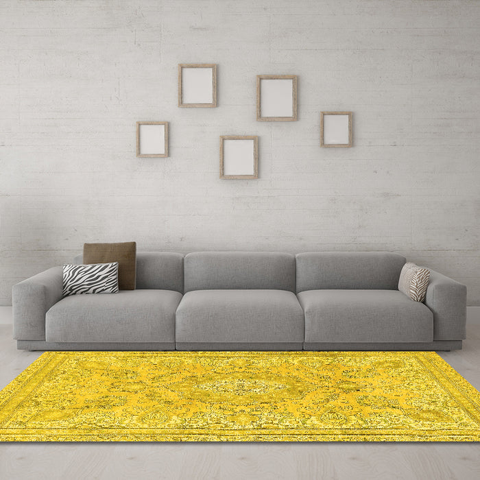 Machine Washable Abstract Yellow Modern Rug in a Living Room, wshabs2128yw