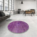 Round Abstract Orchid Purple Modern Rug in a Office, abs2129