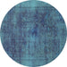 Round Abstract Turquoise Modern Rug, abs2129turq