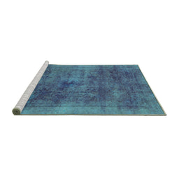 Sideview of Machine Washable Abstract Turquoise Modern Area Rugs, wshabs2129turq