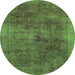 Round Machine Washable Abstract Green Modern Area Rugs, wshabs2129grn