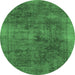 Round Machine Washable Abstract Emerald Green Modern Area Rugs, wshabs2129emgrn