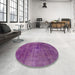 Round Machine Washable Abstract Orchid Purple Rug in a Office, wshabs2129