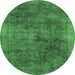 Round Abstract Emerald Green Modern Rug, abs2129emgrn