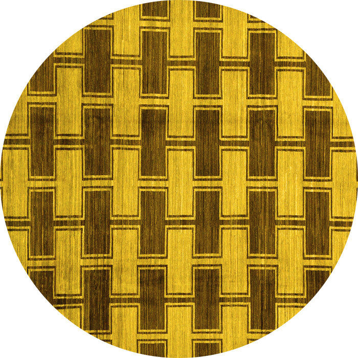 Round Machine Washable Abstract Yellow Modern Rug, wshabs212yw