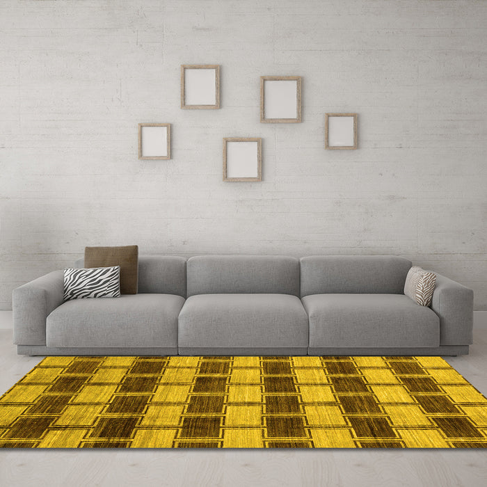 Machine Washable Abstract Yellow Modern Rug in a Living Room, wshabs212yw